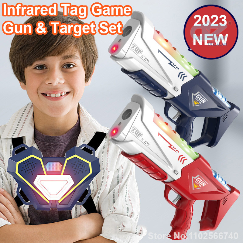 Laser Tag Set Kids - ปืนของเล่นอินฟราเรด 35 ซม. สำหรับเด็ก ชุดเกมยิงปืนเลเซอร์ พร้อมเสื้อกั๊ก