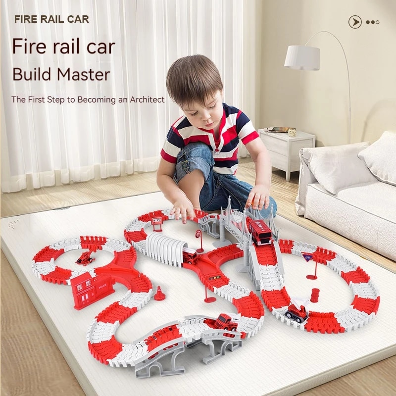 Sandbox Play Set - Fire Engine TRACK ประกอบรถวิศวกรรม Minin รถชุดเด็กปริศนาของเล่นเด็กติดตามรถรถไฟของเล่นเด็กของขวัญวันเกิด