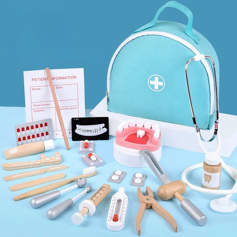 Kids Toys Doctor Set - เด็กใหม่บทบาทเล่นแกล้งทําเป็นของเล่นไม้แกล้งเล่นหมอของเล่นเพื่อการศึกษาเด็กทางการแพทย์จําลองยาหน้าอกชุด