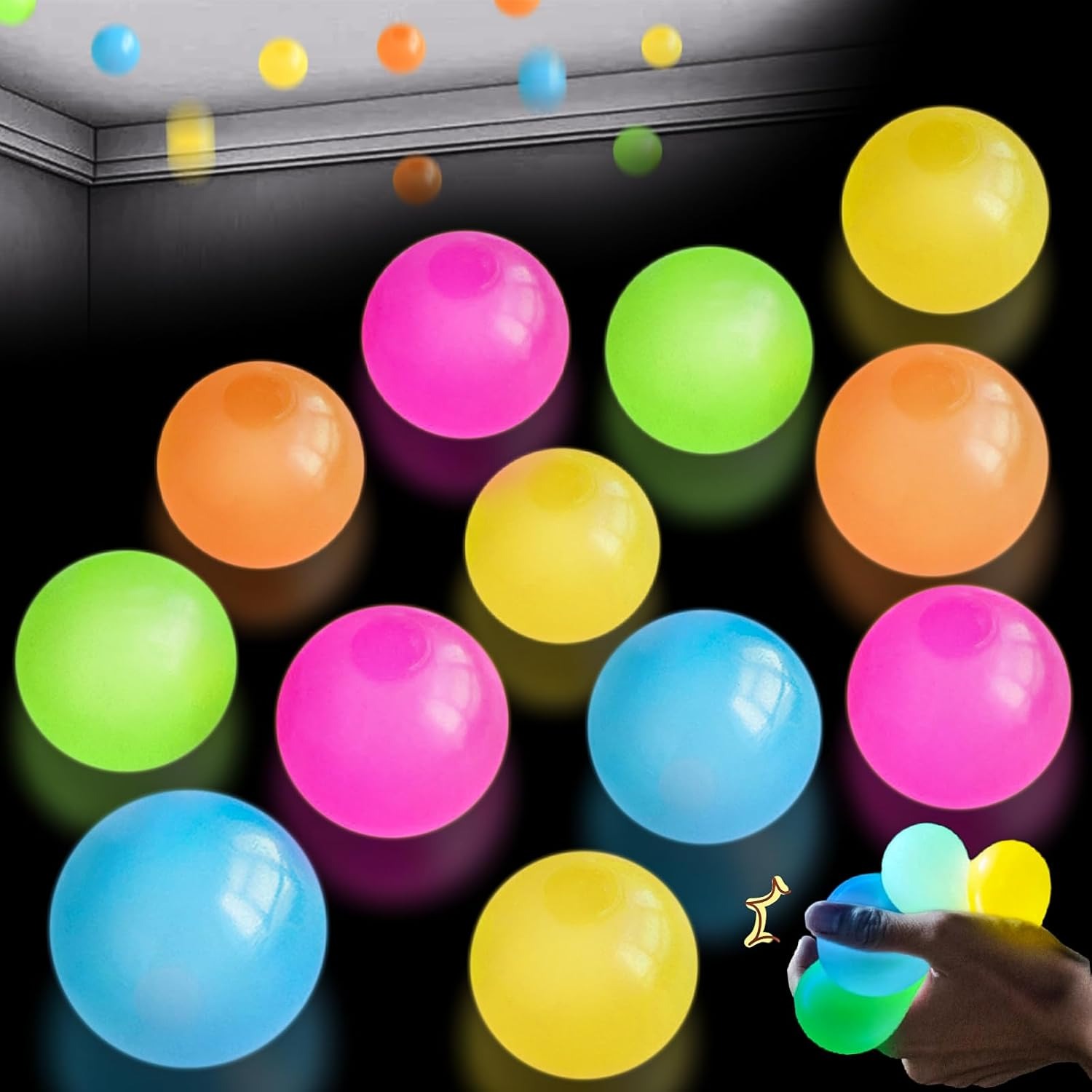 Kids Toys Under £5 - 5/10 ชิ้นเรืองแสงใน Dark Sticky Balls -
