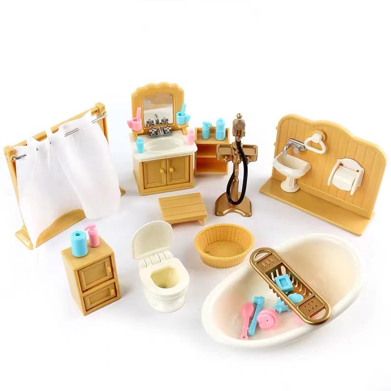 Kids Toys Kitchen Set - Dollhouse Miniature ของขวัญกล่องบรรจุภัณฑ์ 1/12 ตุ๊กตาเฟอร์นิเจอร์ชุดห้องครัวห้องน้ําจําลองของเล่นของเล่นเด็กผู้หญิง