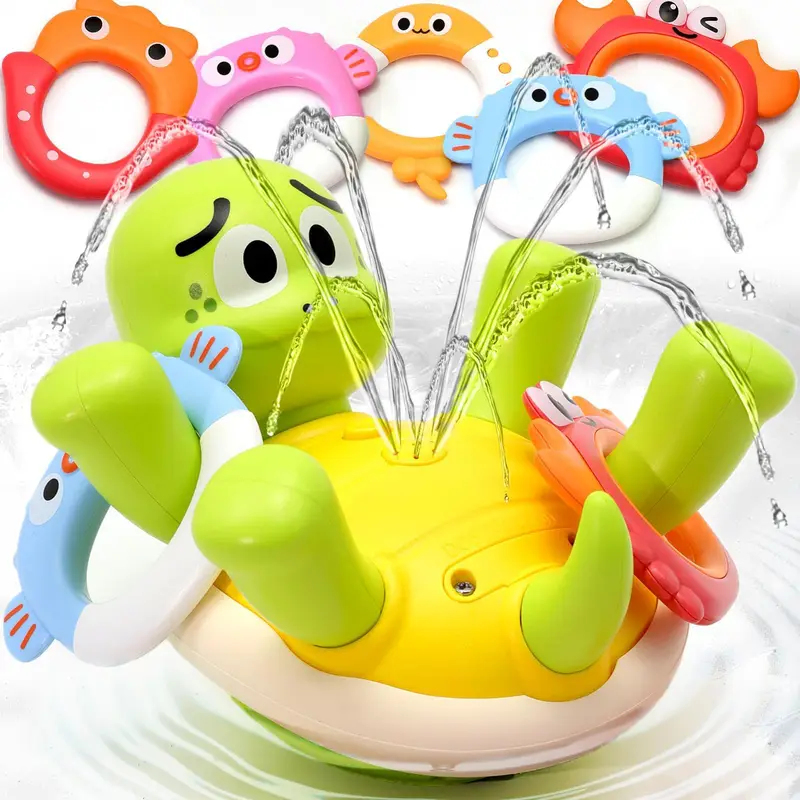 Kids Toys Under £5 - ของเล่นเด็ก กระต่ายน้อยพ่นน้ำในอ่างอาบน้ำแบบชาร์จไฟได้ สำหรับเด็กเล็ก พร้อมวงแหวน 5 วง