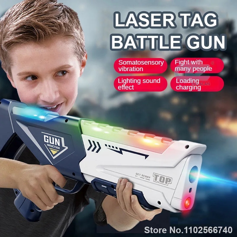 Laser Tag Set Kids - ปืนเลเซอร์อินฟราเรดสำหรับเด็ก พร้อมระบบสั่นสะเทือนและไฟ LED ของเล่นต่อสู้แบบผู้เล่นหลายคนสำหรับเล่นเกมในร่มและกลางแจ้ง