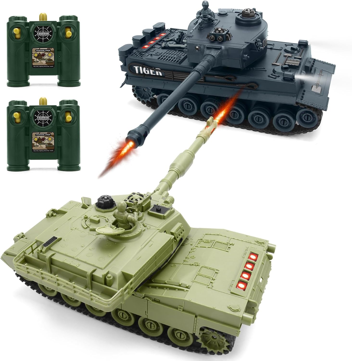 Kids' Toys Channel - ชุดรถถังบังคับวิทยุขนาด 1/28 พร้อมเอฟเฟกต์เสียง ไฟ LED เกมต่อสู้