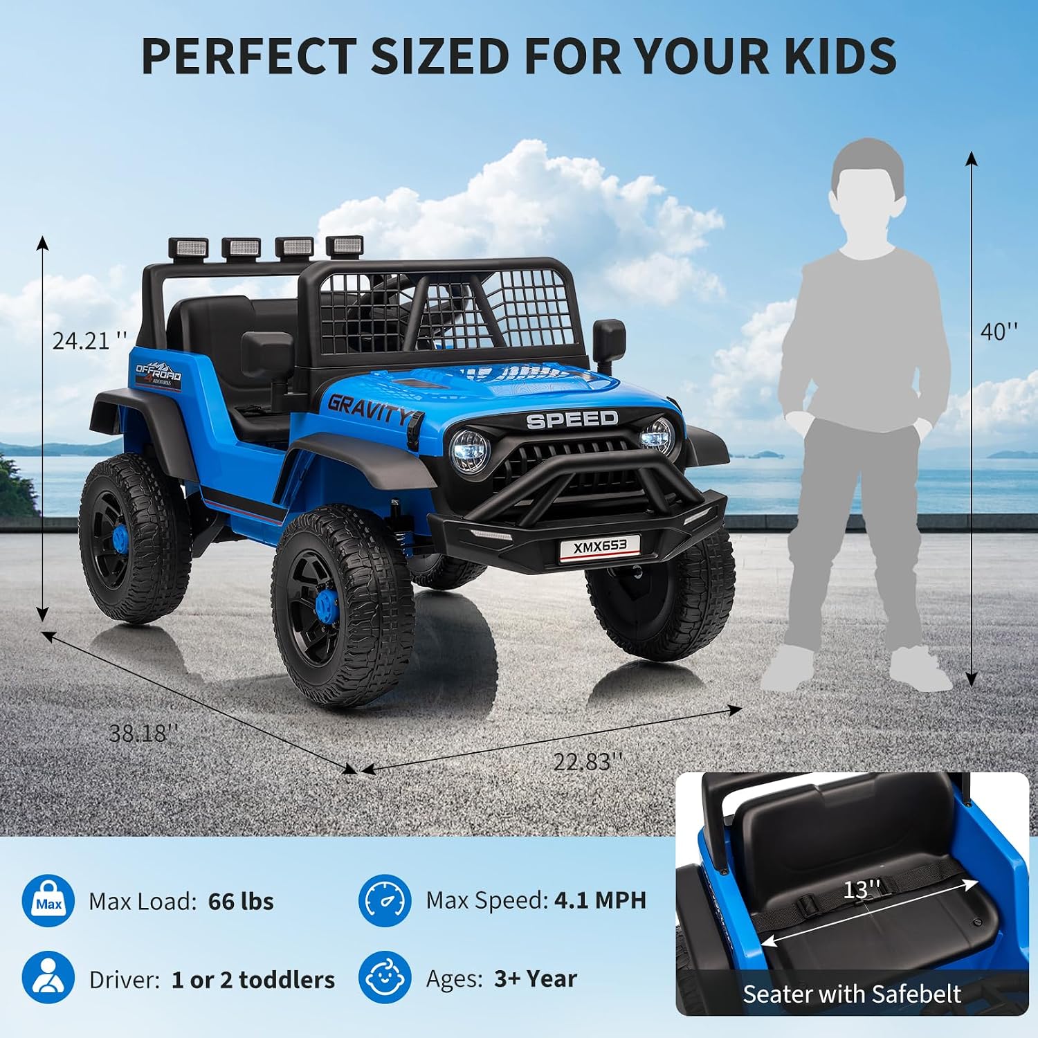 รถจี๊ปไฟฟ้าสำหรับเด็กแบบที่นั่ - Kids Toys Jeep บทวิจารณ์และราคา